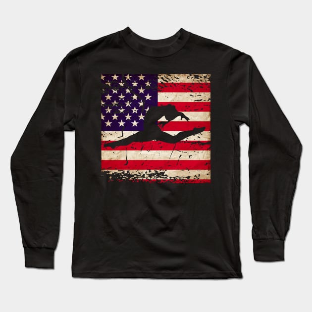 Women's Gymnastics American Flag Split Leap Long Sleeve T-Shirt by 4Craig